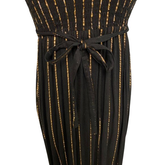 Ananta Black & Gold Striped Midi Dress With Floral Embellishments S/M - Picture 9 of 11